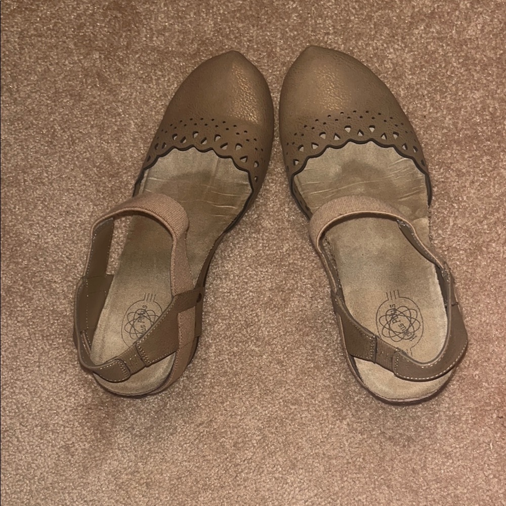 Brown Scalloped Loafers with Strap